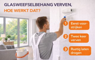 glasweefselbehang verven door schilder op muur strak eindresultaat zonder strepen.
