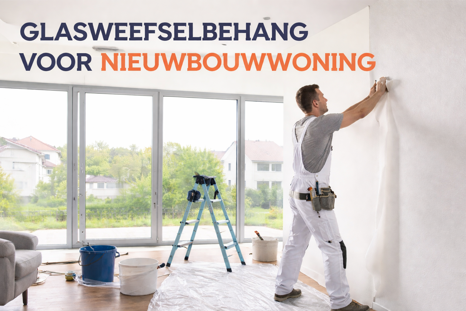 glasweefselbehang voor nieuwbouwwoning strak aangebracht op gladde muren zonder naden